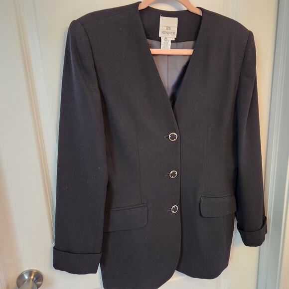 En Avance Women's Black 3 Button Wool Jacket Blazer Size 10 - Picture 2 of 6